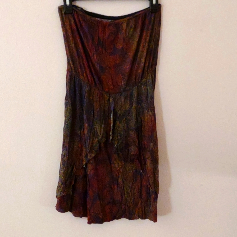 UO Kimchi Blue Strapless Tunic Red Pattern, size L